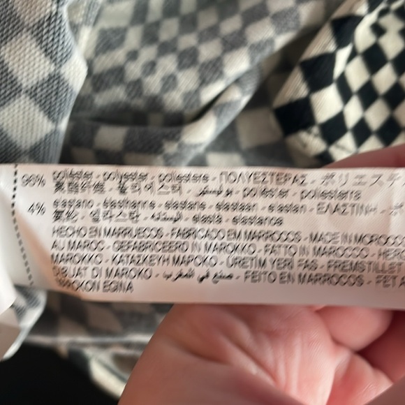 Zara Draped Black White Geometrical Checkered Retro Midi Long Sleeve Dress Small - Picture 13 of 13